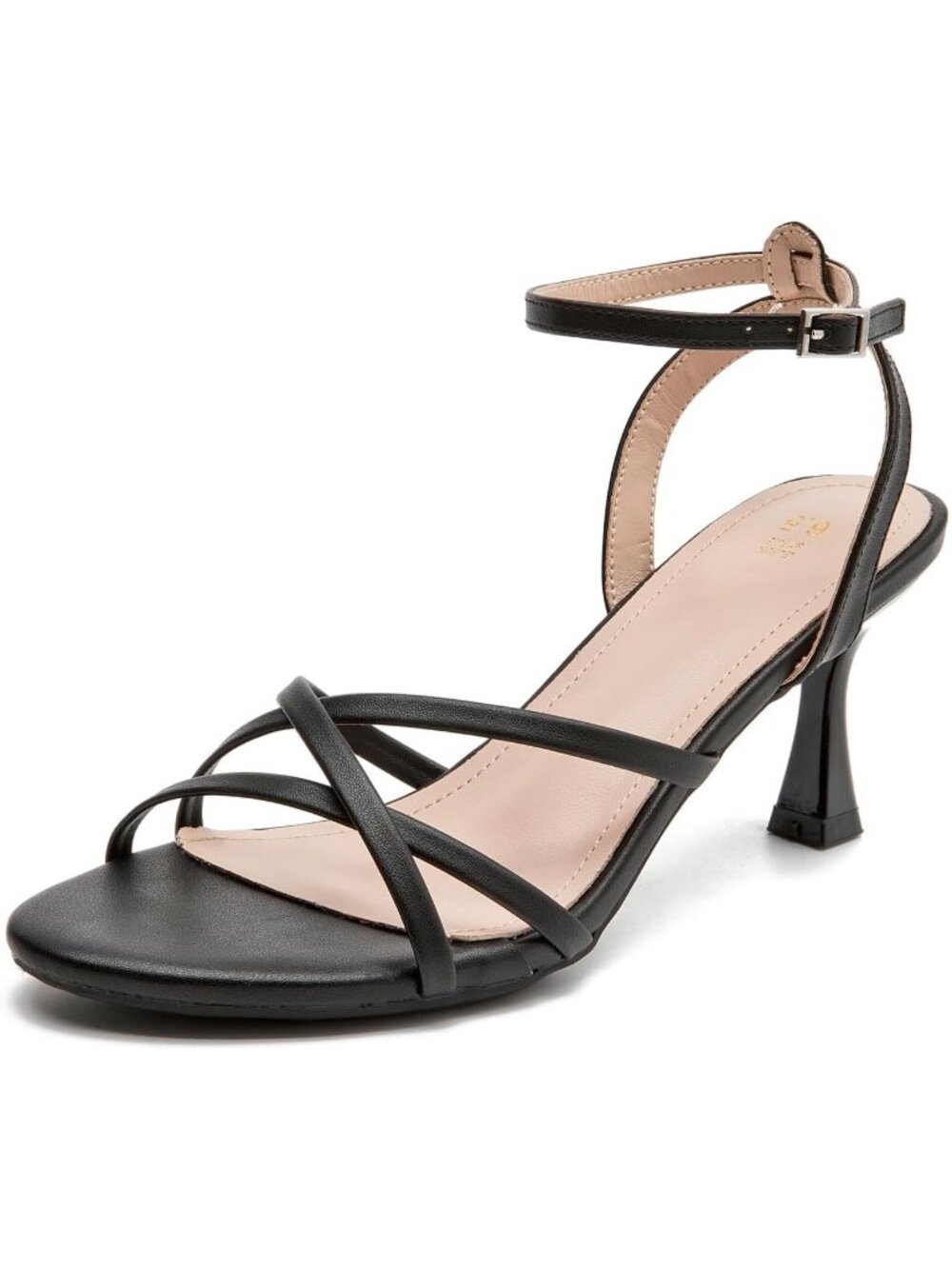 Women's Black Heels Kitten Open Toe Strappy Low Heels Ankle Strap Dress Shoes